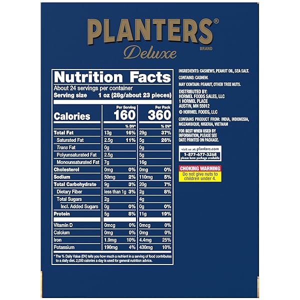 PLANTERS DELUXE CASHEWS, PARTY SNACKS, PLANT-BASED PROTEIN, 2.25 OZ BAG (12 PACK)