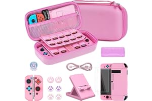 Younik Switch Carrying Case, 16 in 1 Switch Case Accessories Pink for Switch Original Model Includes Switch Travel Case Girls, Protective Case Cover, Screen Protector, Switch Game Case and More