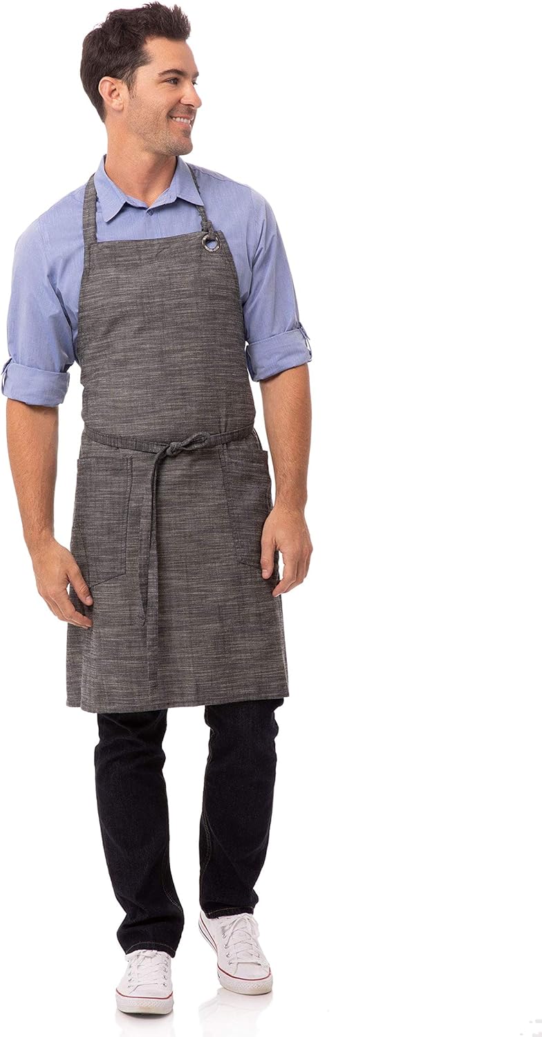 Chef Works Unisex Corvallis Bib Apron, Black/Steel Gray, One Size: Clothing