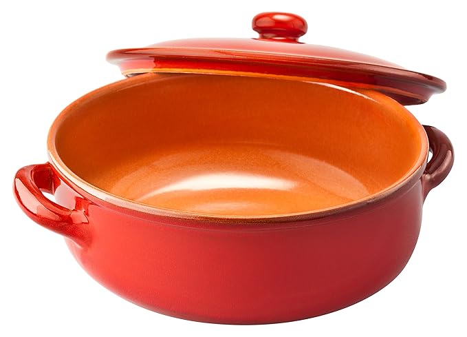 PIRAL 1870 Terracotta Topf hoch mit Deckel, Keramik, Rot, 27 x 24 x 8.5 cm