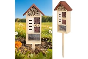 Lulu Home Wooden Insect House with Stake, Hanging & Inserting Two Mount Ways Insect Hotel for Bee, Butterfly, Ladybirds, Beneficial Insect Habitat, Bug Hotel Garden, 19.7 X 3.4 X 5.4 Inch