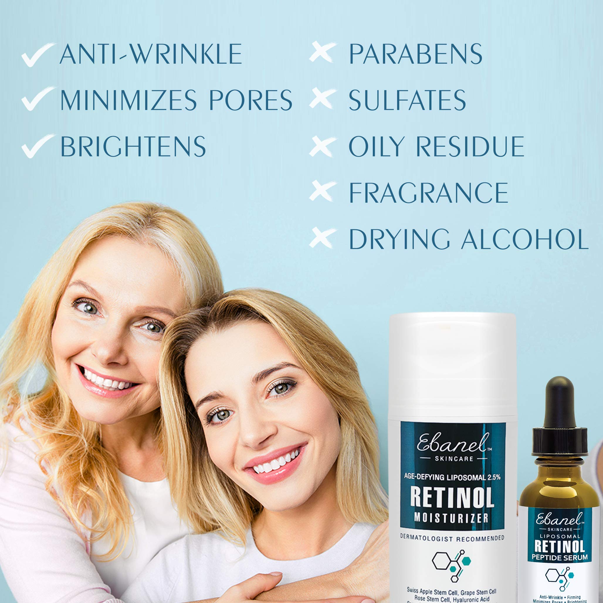 Ebanel Liposomal Retinol Peptide Serum (1.08 Oz / 32ml) - Stem Cell Extracts, Hyaluronic Aid, Peptide Complex, Resveratrol