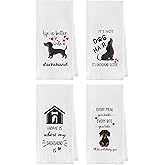 Gqtt Dachshund Gifts Dish Towels - Wiener Dog Kitchen Towels, Dachshund Lovers Tea Towel Set of 4