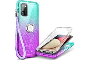 NGB Supremacy Galaxy A03S Case, Full Body Protection with [Built-in Screen Protector] Ring Holder/Wrist Strap, Slim Fit Shockproof Bumper Cover for Samsung Galaxy A03S (Aqua/Purple)