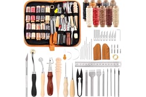 Swpeet 46Pcs Leather Kit, Leather Working Tools and Supplies, Leather Craft Tool Kit with Waxed Thread Groover Awl Stitching 