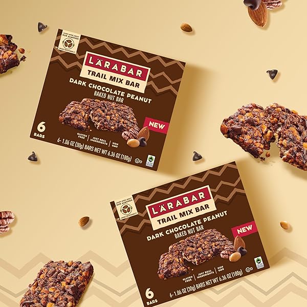 LARABAR TRAIL MIX BARS, DARK CHOCOLATE PEANUT, GLUTEN FREE BAKED NUT BAR, 6 COUNT, 6.36 OZ