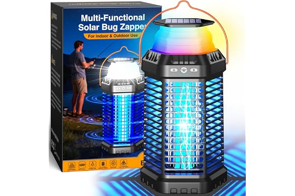 GTERT Solar Bug Zapper Outdoor – Ultra-Strong Fly & Mosquito Zapper, Solar-Powered Rechargeable Bug Zapper, Portable Cordless Insect Zapper, Foldable Adjustable Light, IP66 Waterproof (Carbon Black)
