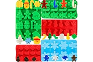 WINERMING Christmas Silicone Molds Christmas Chocolate Molds Candy Molds for Baking Sweet Treats,Cake Xmas Gift Handmade Soap Candles with Shape of Christmas Tree, Santa Head Party Decoration Red,Green,Blu