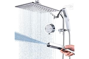 G-Promise All Metal 12'' Rain Shower Head with Handheld Built-in Power Wash Mode 3-way Diverter with Pause Setting 11'' Adjustable Extension Arm with Lock Joint 65'' Stainless Steel Hose