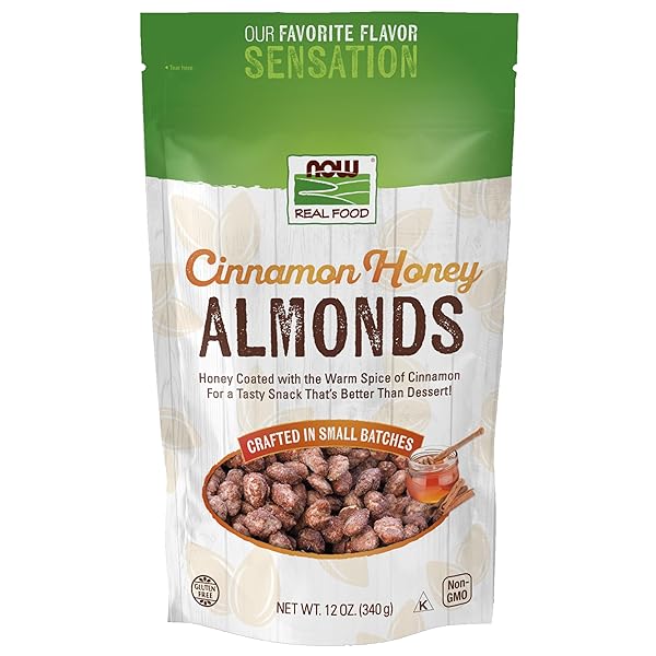 NOW FOODS, CINNAMON HONEY COATED ALMONDS, CRAFTED IN SMALL BATCHES, 12-OUNCE (340 G)