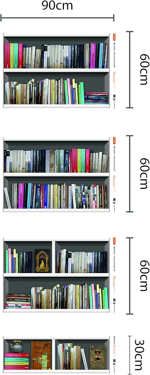 WALPLUS 12 Packs-Library Bookshelf Wall Sticker, Vinyl, Multi-Colour, 90 x 60 x 4 cm - Image 4