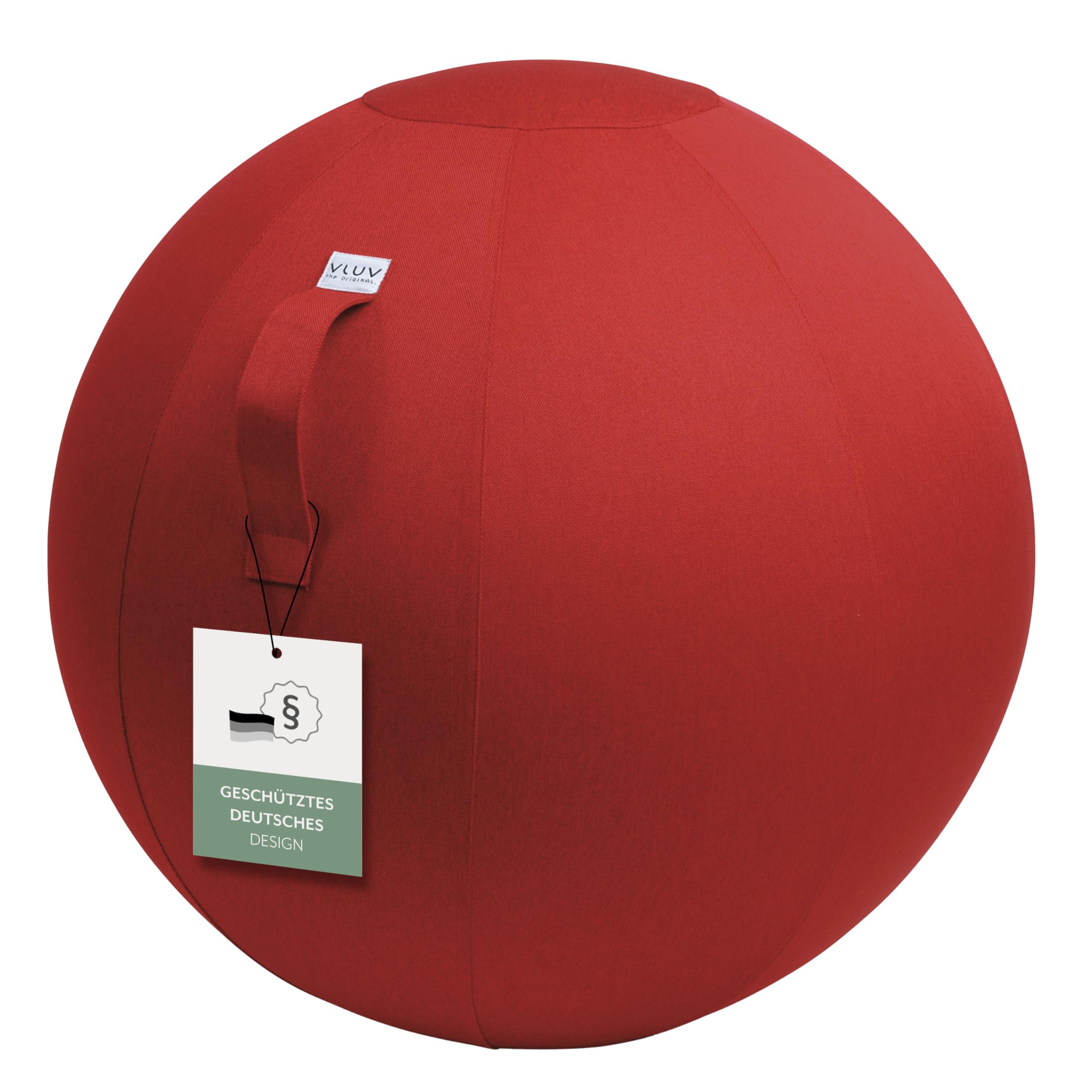 VLUV Ball seat LEIV, ergonomic seat for the office and home, Colour: Ruby (Ruby Red), Ø 70 cm - 75 cm, Upholstery fabric, Robust and dimensionally stable with a carry handle