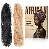 African Net Sponge Authentic - Back Scrub Exfoliating Net Sponge with Knots - 2 Pieces African Bath Sponges for Body Scrubber