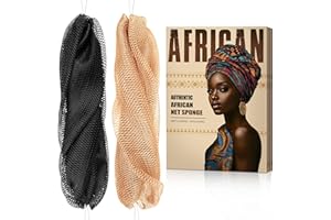 MINISENTIALS Authentic African Net Sponge with Knots - Afro Scrubber Bath Loofah Exfoliating Net Sponge for Shower - 2 Pack African Bath Sponges Exfoliator for Most Skin Types Back Scrub Washer Accessories