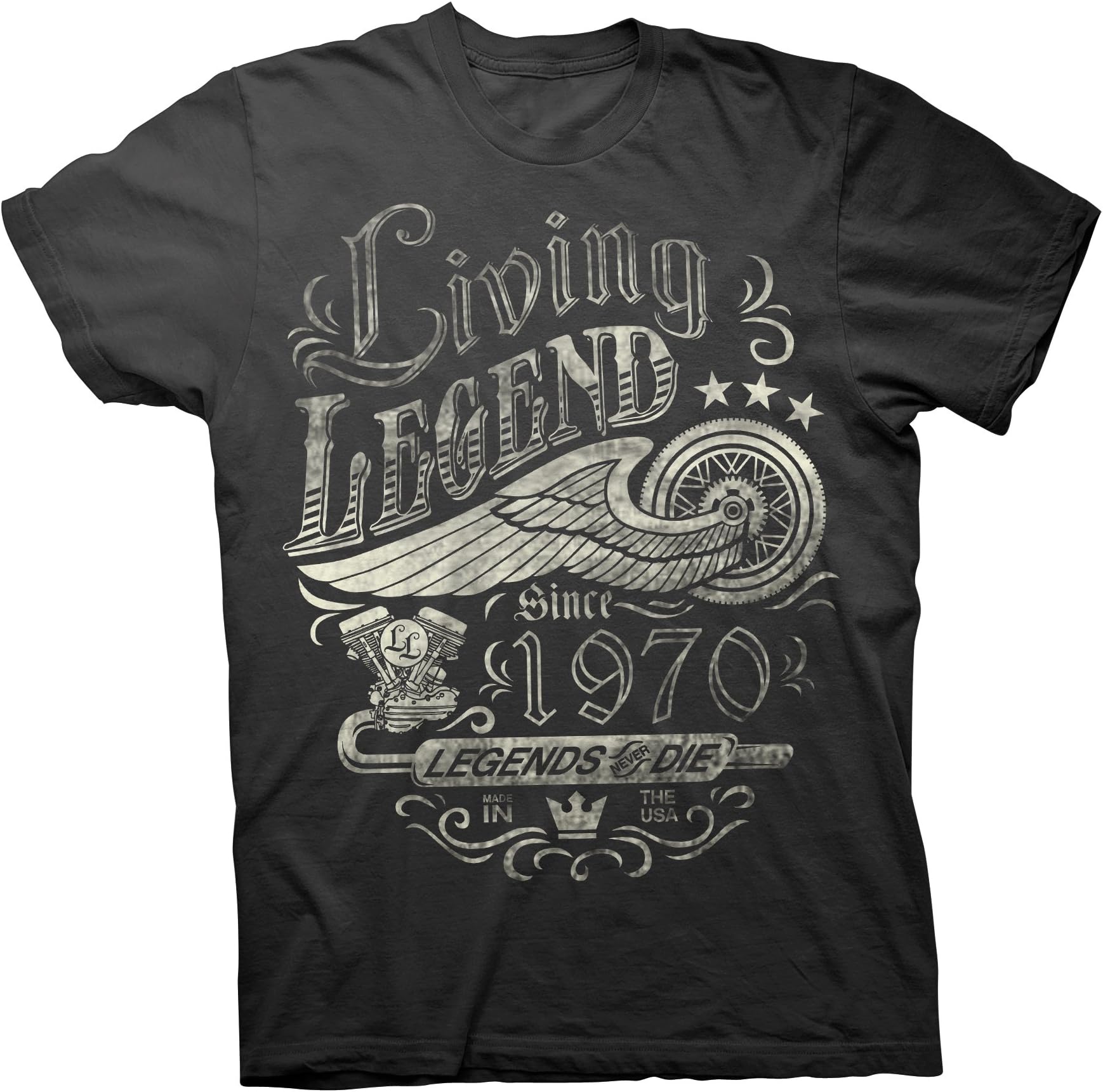 ShirtInvadersLiving Legend 1975 T-Shirt 50th Birthday Gift for Men Vintage Biker Style Distressed Design