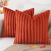 Pallene Faux Fur Plush Fall Throw Pillow Covers 18x18 Set of 2, Luxury Soft Fluffy Striped Decorative Pillow Covers for Sofa, Couch, Living Room, Rust