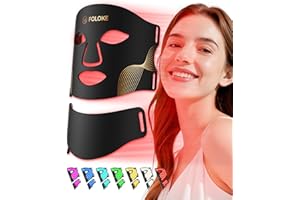 FOLOKE LED Light Therapy Mask Skin Care Mask & Neck, LED Red 630±5nm & NIR 830nm Wavelength for Home Use（Advanced Black）