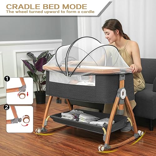 Rocking Bedside Bassinet Baby Bassinet, 5-Level Height Adjustable