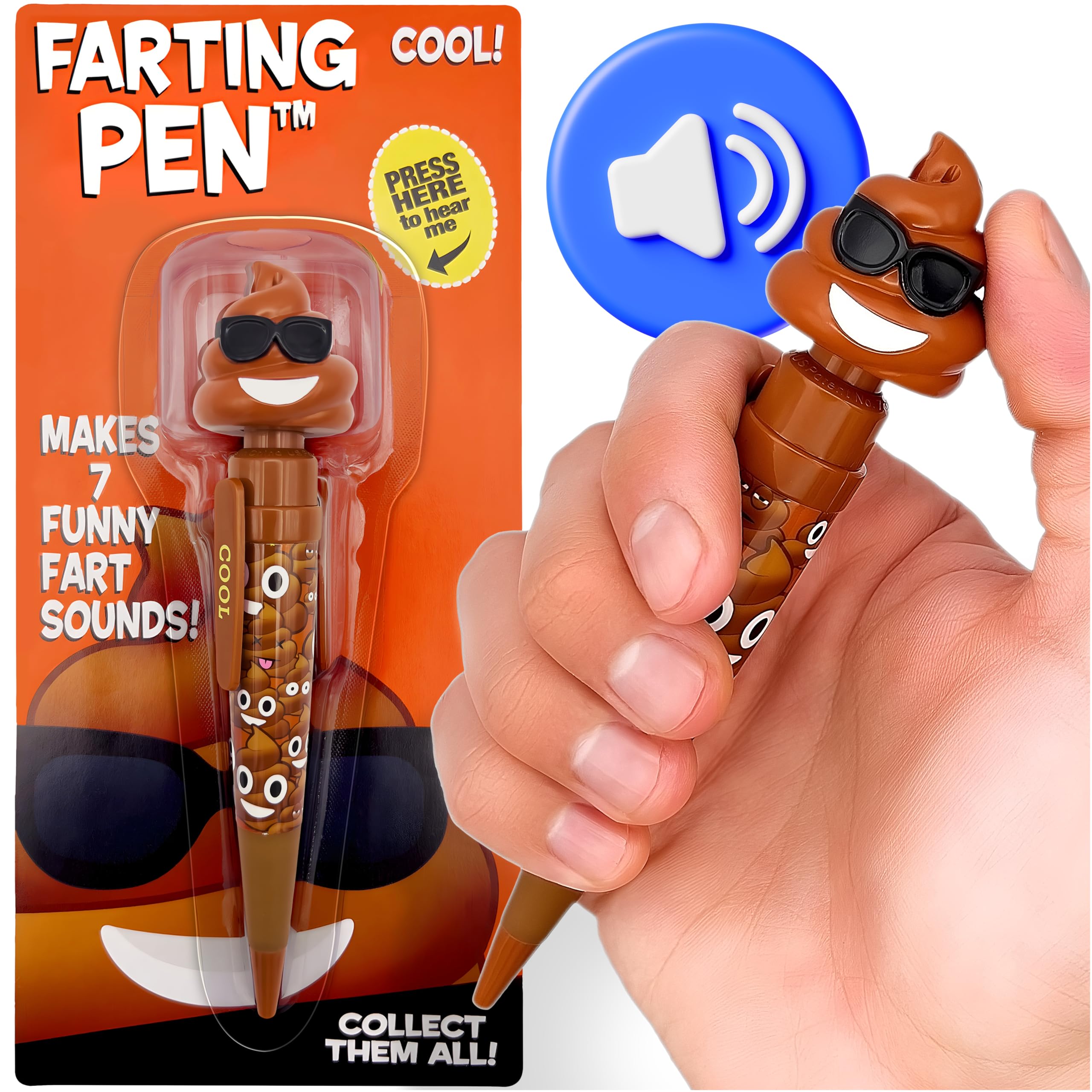 Farting Poop Pen with 7 Funny Fart Sounds - Easter Basket Stuffers for Teens & Kids, Silly Novelty Gag Gift for Boys & Girls, Easter Toys Essentials, Great for Birthdays, Funny Gift (Sunglasses)