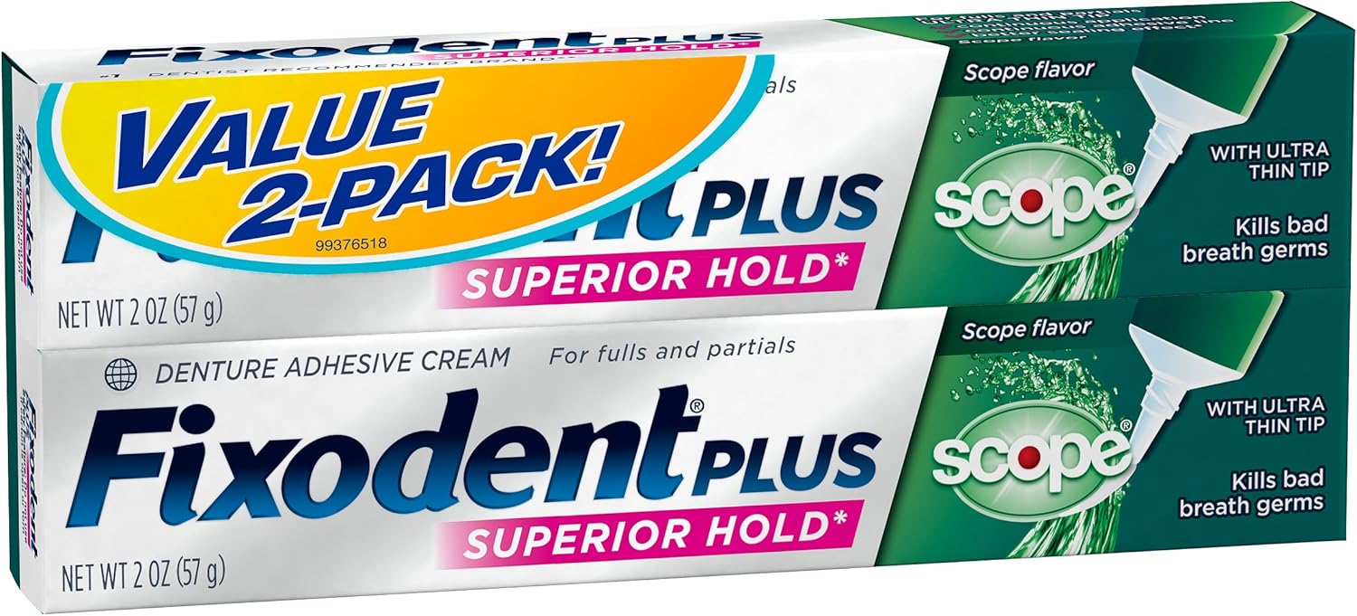 Fixodent Food Seal Plus Scope Denture Adhesive Cream Twin Pack, 2 Ounce (Packaging may vary) : Beauty