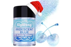 SIGWONG Iridescent Blue Edible Glitter - 5g Food Grade Cake Decorating Shimmering Glitter, Edible Sprinkle Luster Dust for Drinks, Chocolates, Fondant, Strawberries, Cupcakes, Candy, Christmas Cookie - Vegan