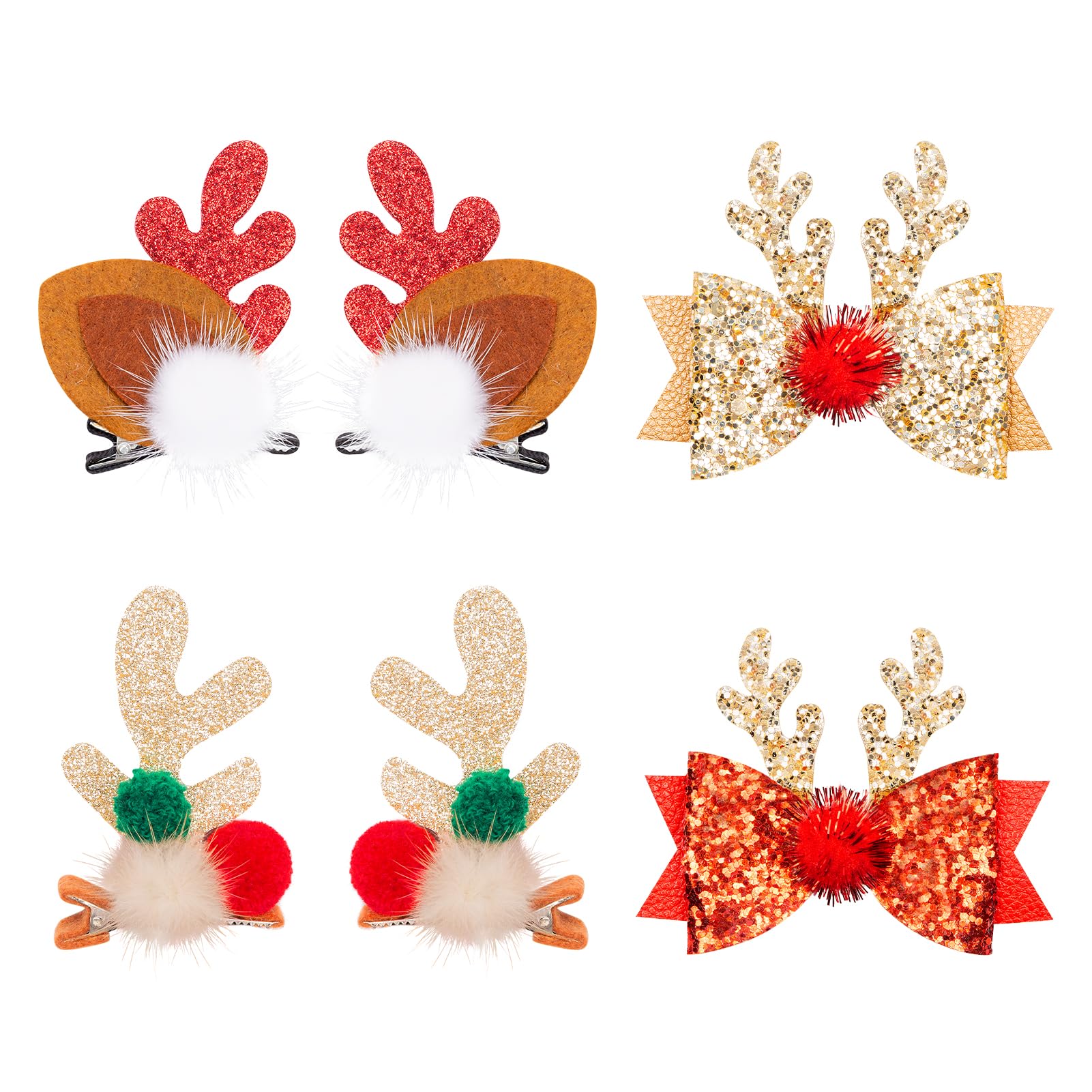 MELLIEX 4 Pairs Christmas Deer Antlers Hair Clips, Reindeer Antlers Hair Pins, Christmas Party, Plush Elk Hair Clips