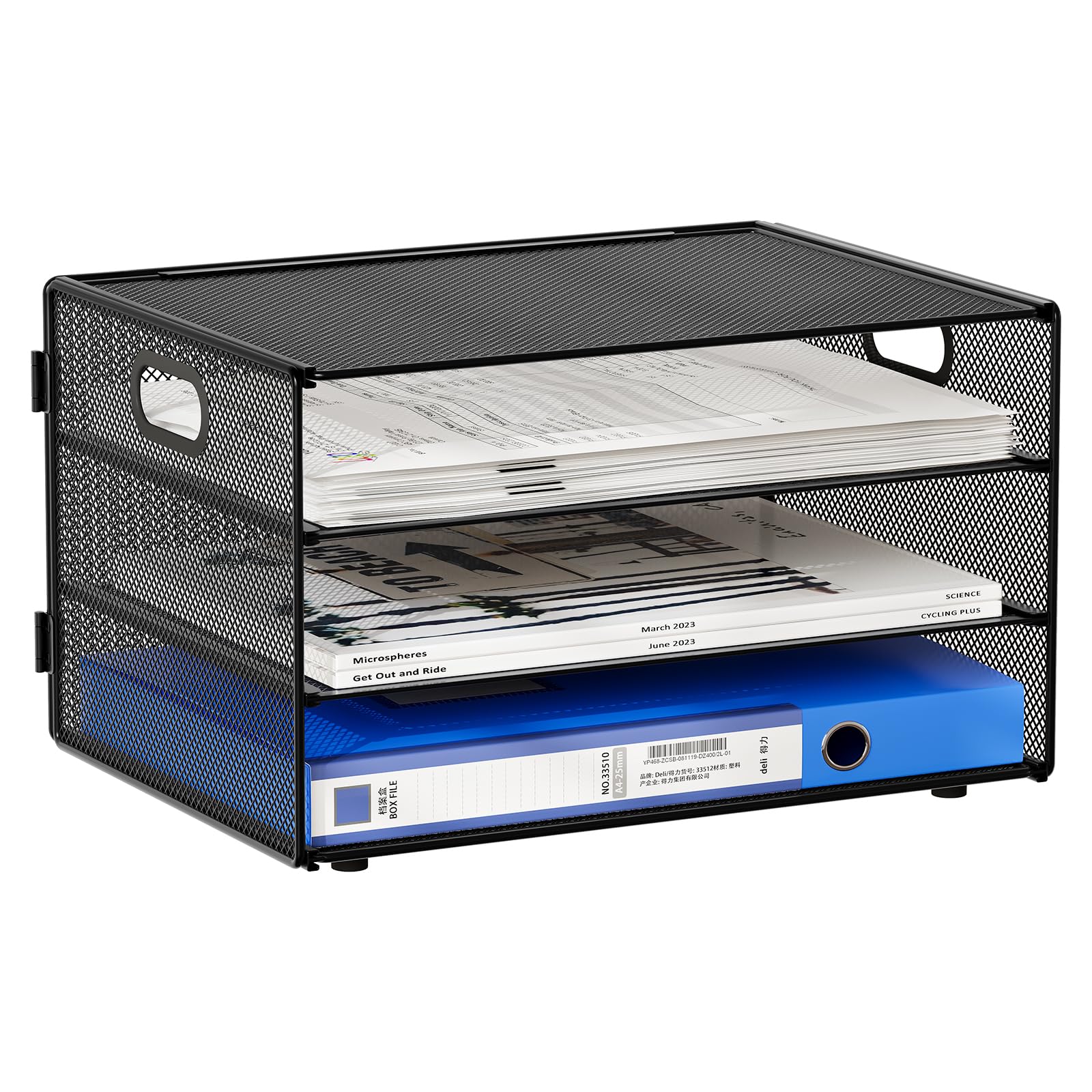 EasyPAG 3 Tier Desktop A4 Office Mesh Tray Desk Tidy File Holder Paper Organiser Magazine Storage Rack,Black