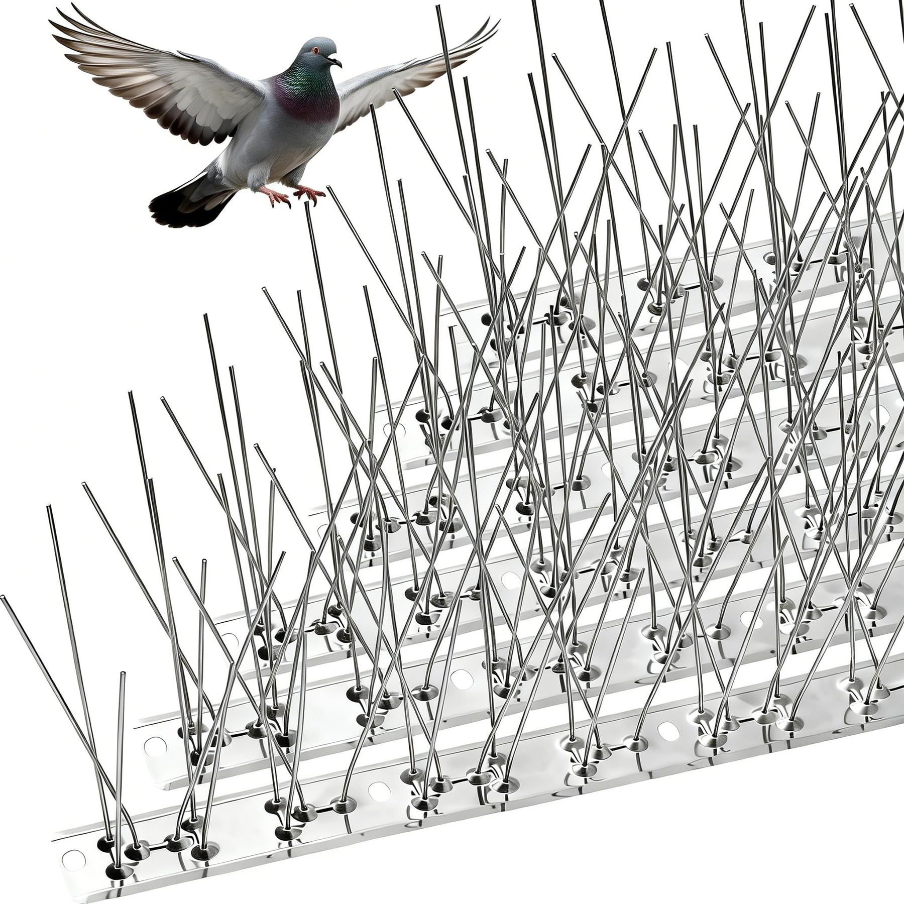 Bird Spikes, Pigeon Spikes with Stainless Steel Base,Bird Deterrent Spikes for Balcony,Roofs and Windows,Deterring for Seagulls,Squirrel,Pigeons and Small Birds, Cover 75cm