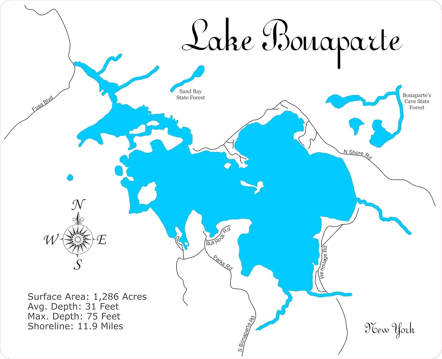 Lake Bonaparte, New York Framed Wood Map Wall Hanging Handmade