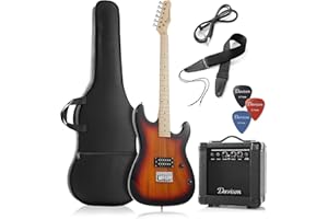 Davison Guitars Full Size Electric Guitar with 10-Watt Amp, Sunburst - Right Handed Beginner Kit with Gig Bag and Accessories