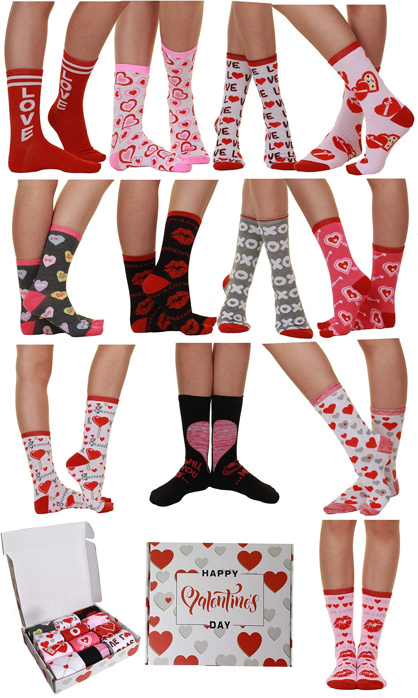 GilbinsWomen Holiday Christmas Valentines Day Irish Patricks Halloween Crew Gifts Socks 12-Pair