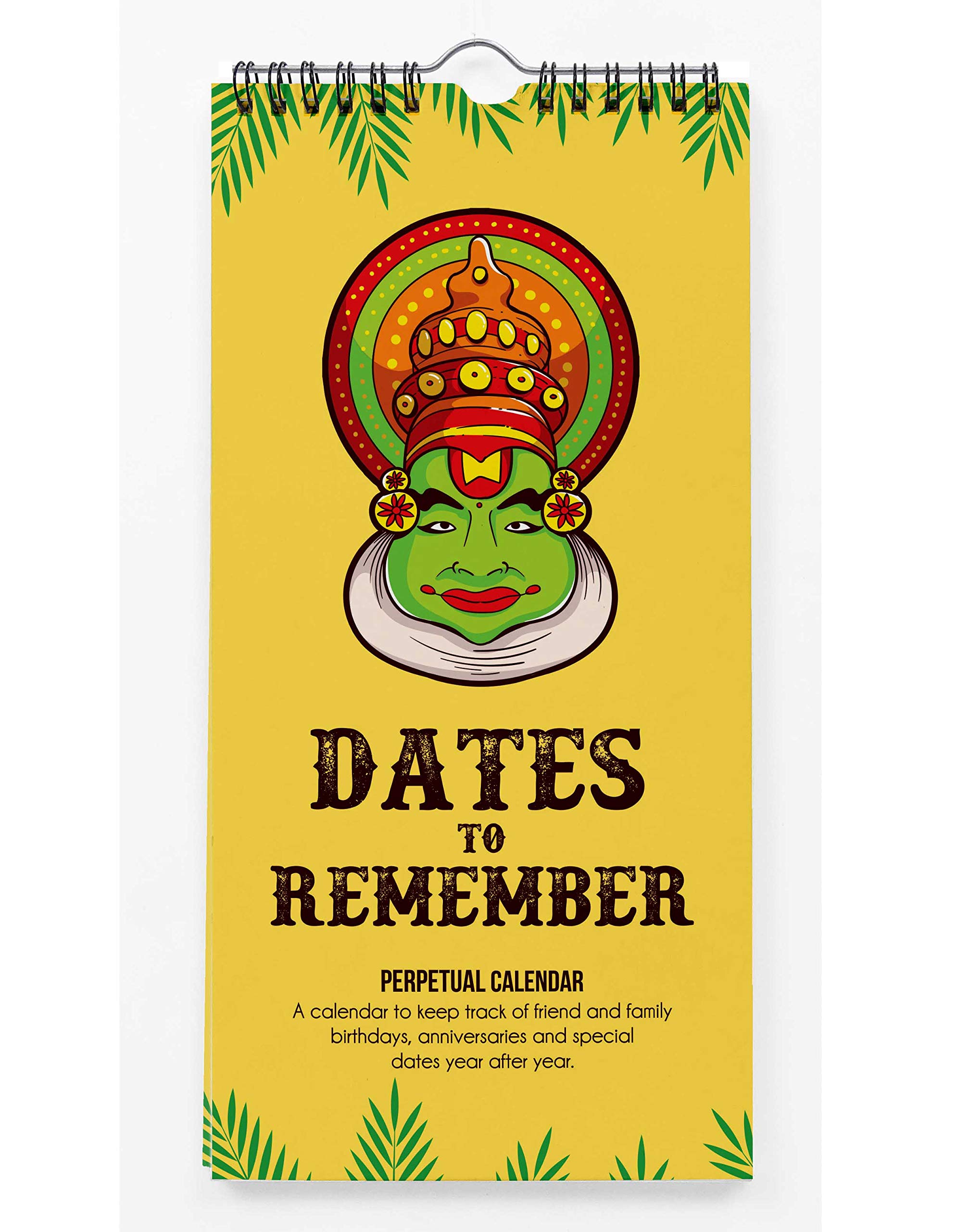 Inkdotpot Kathakali Face Perpetual Calendar Birthday Wall Hanging Anniversary Special Event Reminder Calendar Book Journal Stationary Wall Hanging Birthday Gift Card Planner Organizer