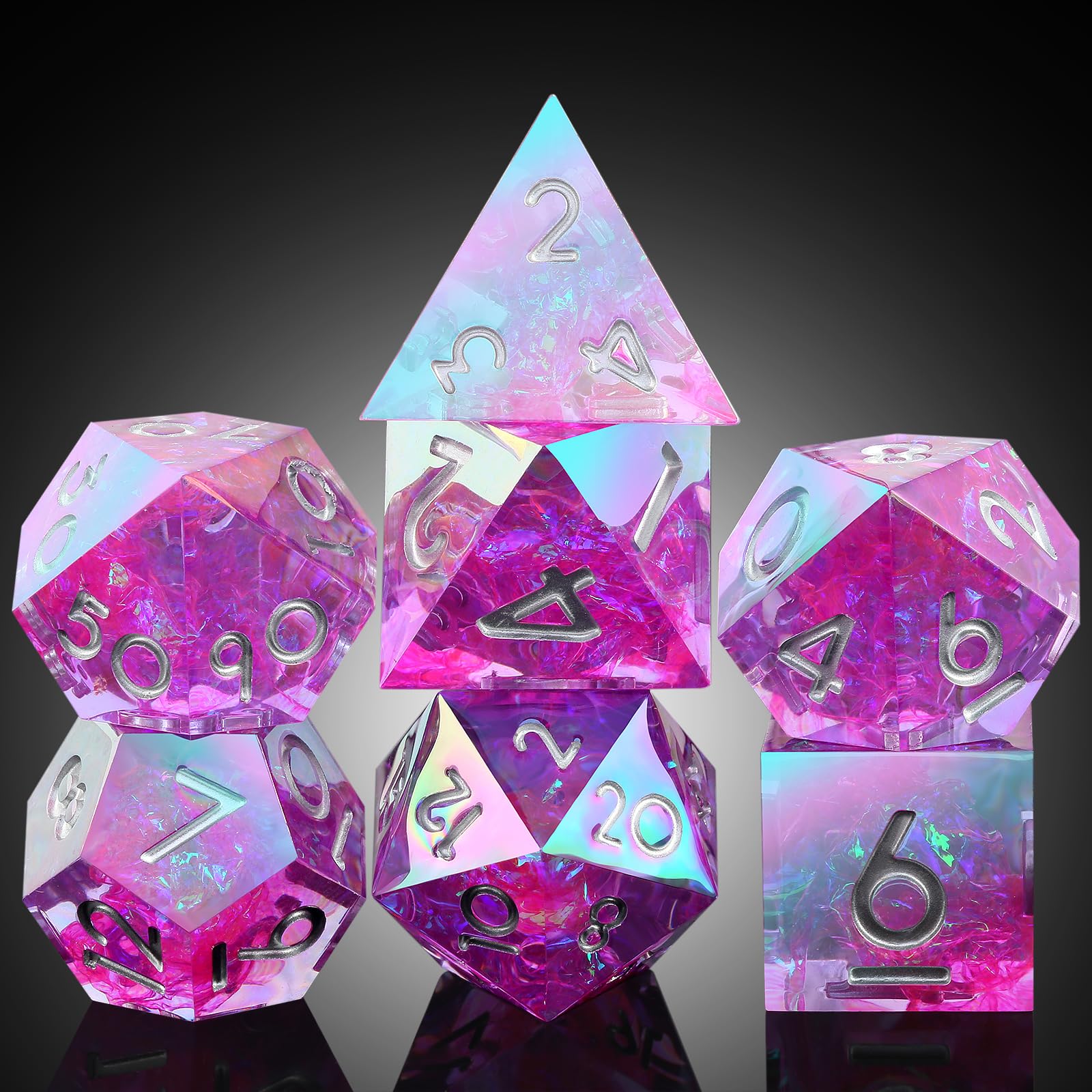 Iridescent Plating Purple Sharp D&D Dice, DNDND Handmade DND Resin Sharp Edge D&D Die with Gift Case for Dungeons and Dragon Tabletop Games (Iridescent Plating Purple) โ image 1
