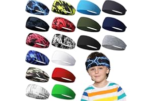 Ceenna 18 Pieces Kids Sports Sweatbands for Boys Girls Athletic Headband Wicking Elastic Breathable for Child