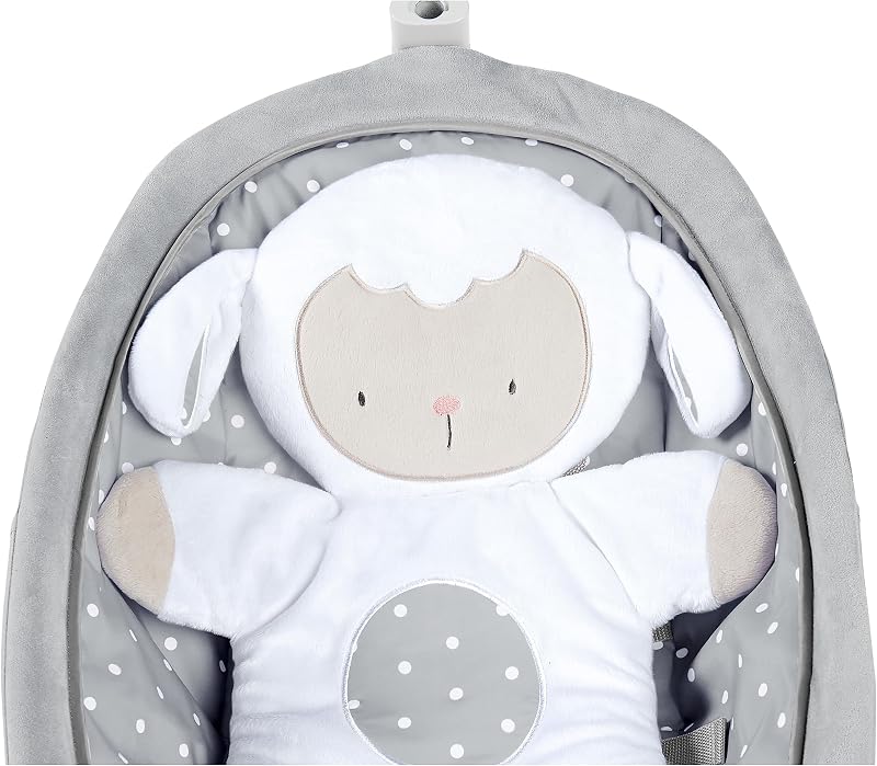 , Hamaca Mecedora para Bebés hasta 18 kg, Cuddle Lamb con vibraciones, arco de juego con 2 peluches, 12 melodías, 4 sonidos de naturaleza, volumen regulable, ergonómico.