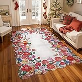Wonnitar Washable Red Camellia Floral Area Rugs 5x7, Non-Slip Boho Rugs for Living Room, Soft Scalloped Flower Floor Carpet R