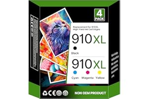 SHEENGO 910XL Ink Cartridges for HP Printers (4 Pack) Replacement for HP 910XL Ink Cartridges Combo Pack Use for OfficeJet 8010 8020 Series, Pro 8020, 8030 Series Printer | Black Cyan Magenta Yellow