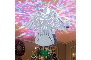 PEIDUO Christmas Angel Tree Topper with RGB Projector, Animated Xmas Tree Topper Rotating Ripple Effect, Lighted Angel Topper for Christmas Tree Decorations, Unique White Angel Tree Top Decor, Plug in