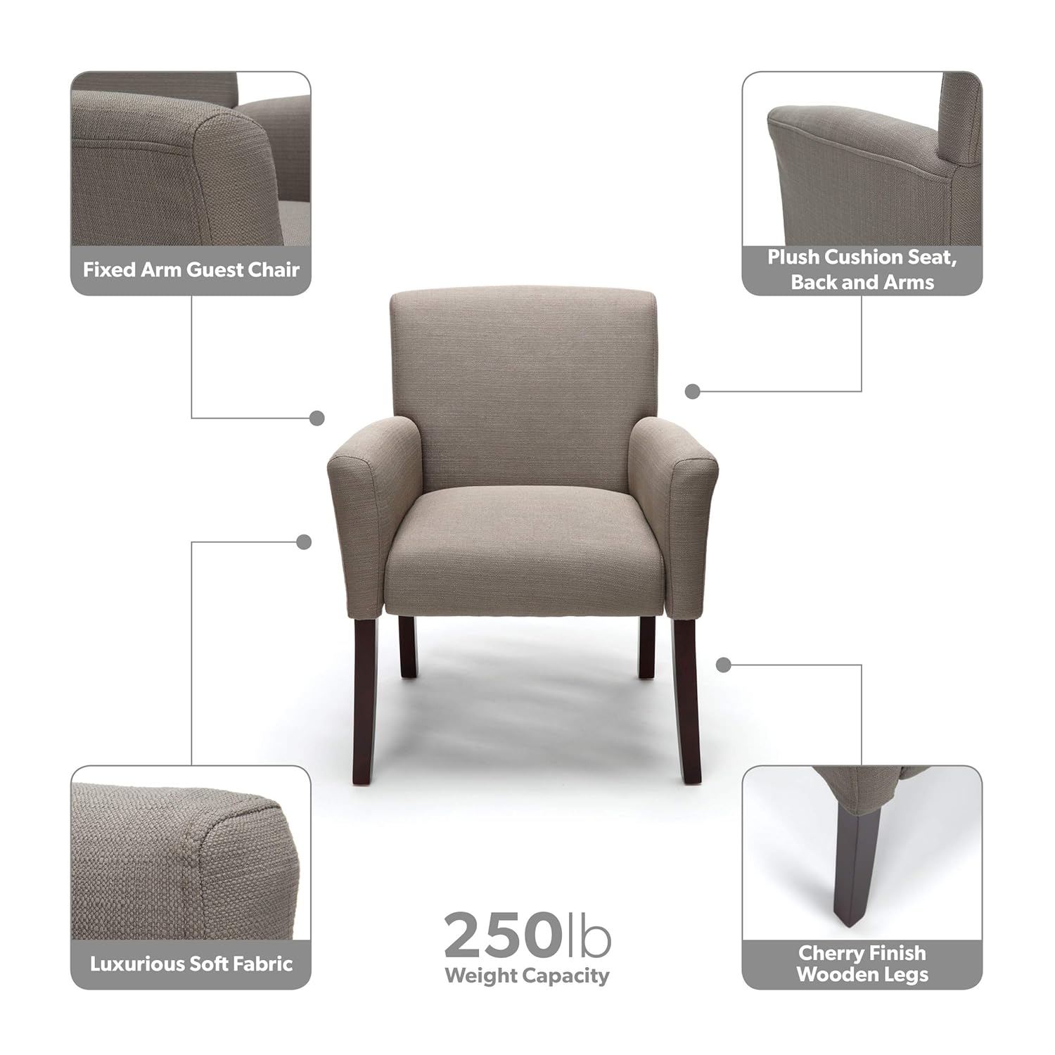 OFM Essentials Collection Bonded Leather Executive Guest Chair with Arms and Wooden Legs, in Black: Kitchen & Dining