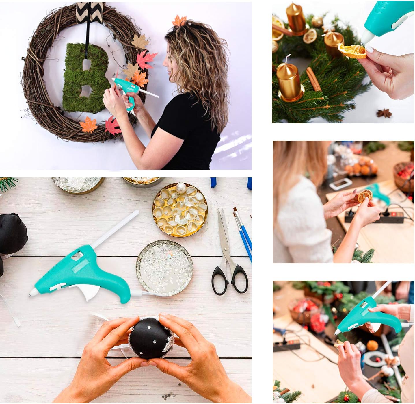 FL Mini Hot Glue Gun, Hot Glue Gun for Kids, Mini Size High Temperature Hot Melt Glue Gun Kit with 15 pcs Glue Sticks, Packaging, DIY, Arts & Craft, Repairing and More (Turquoise-15W)
