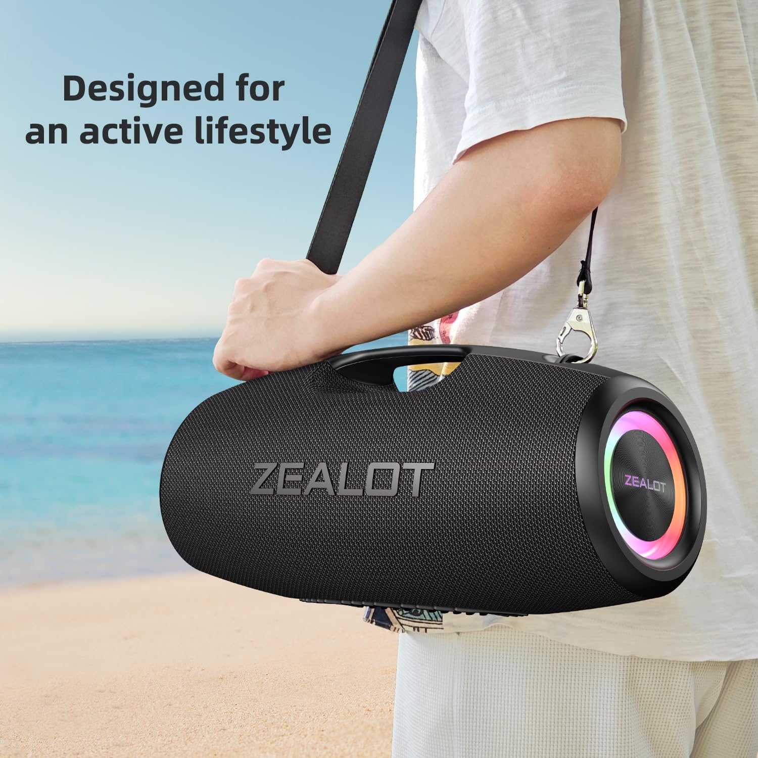 ZEALOT Bluetooth Speaker,120W Outdoor Speaker with Booming Bass,IP67 Waterproof Speaker with LED Light, Bluetooth 5.2,Portable Speaker for Camping,Beach,Gifts(Black)