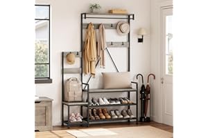 5-in-1 Hall Tree with Bench, 36" Entryway Storage Organizer with 10 Hooks, Drawers & Shelf, Freestanding Coat Rack for Entryw