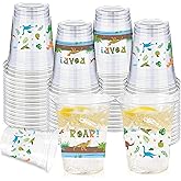50 Pcs Dinosaur Cups, 12oz Dinosaur Plastic Clear Disposable Drinking Cups Dino Theme Tumbler for Dino Birthday Party Supplies Decorations