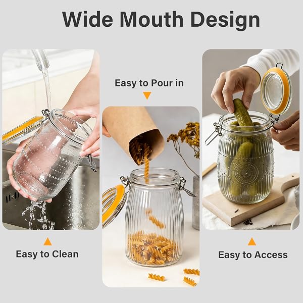 ICESIP GLASS JARS WITH AIRTIGHT LIDS, 6PACK 32OZ WIDE MOUTH MASON JAR WITH CLAMP LIDS, FOOD CONTAINERS FOR GRAINS, NUTS, NOODLES, COFFEE BEANS, SNACKS, FRUITS, POLKA DOTS