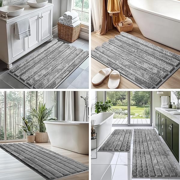 DOMUSTEX WASHABLE BATHROOM RUG 24″ X 60″, EXTRA SOFT BATH MAT, ABSORBENT AND NON SLIP BATH RUNNER RUG FOR SHOWER, BATHTUB, SINK, FLOOR