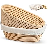 Kook Banneton Bread Proofing Baskets, Artisan Sourdough Bread Making Baskets, 9.8 Inch Handwoven Rattan Baskets and Cloth Lin