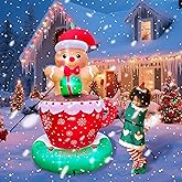 SRANWOW 8 FT Christmas Inflatable Gingerbread Man in Hot Cocoa Mug Outdoor Decorations with 6 LED Lights Holiday Yard Decoration Christmas Blow Up Decor Large Sets for Garden Lawn Xmas Party