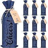 Shappy 10 Pieces Wine Bags for Wine Bottles Gifts Linen Champagne Cloth Bags with Drawstring Cover for Wedding Birthday(Royalblue)