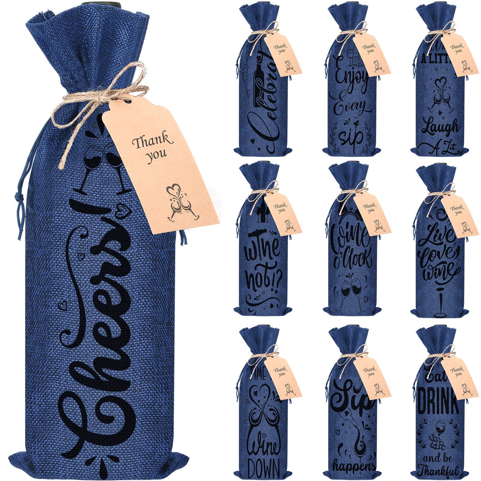 Shappy 10-Piece Valentine Linen Wine Bags - Gift Wrap Bags with Drawstring for Wine Bottles - Cover for Christmas, Valentine, Wedding, Birthday Party (RoyalBlue)