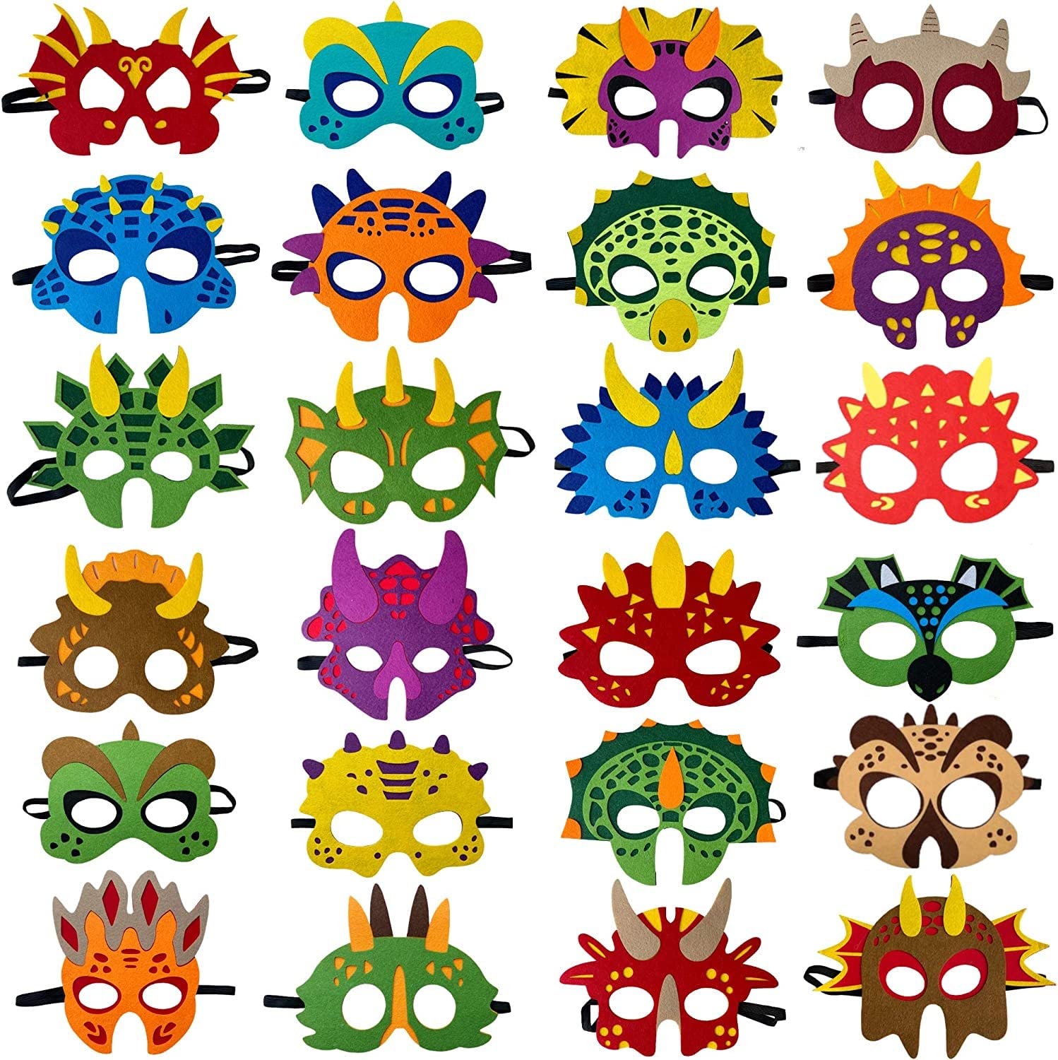 LATERN 24Pcs Felt Dinosaur Masks, Children Masks Animal Party Mask Party Bag Fillers Dress Up Cosplay Mask for Halloween Masquerade Birthdays Jungle Theme Parties Favors Supplies